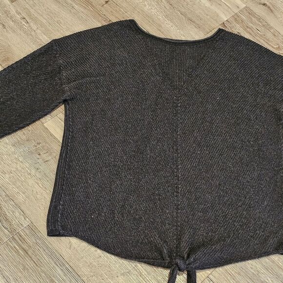 LUCKY BRAND Tie Front Women's Sweater Ribbed Long Sleeve Boxy Crewneck Size L - Picture 2 of 9
